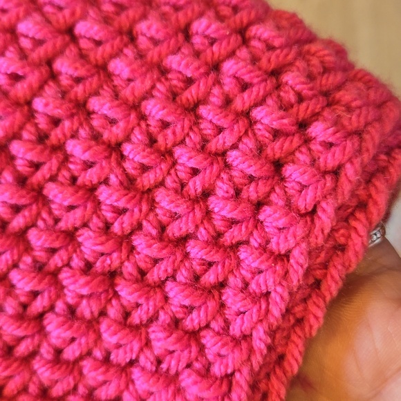 Hand-Knit/Crocheted Adorable Hot Pink with White Heart Beanie - Picture 3 of 7